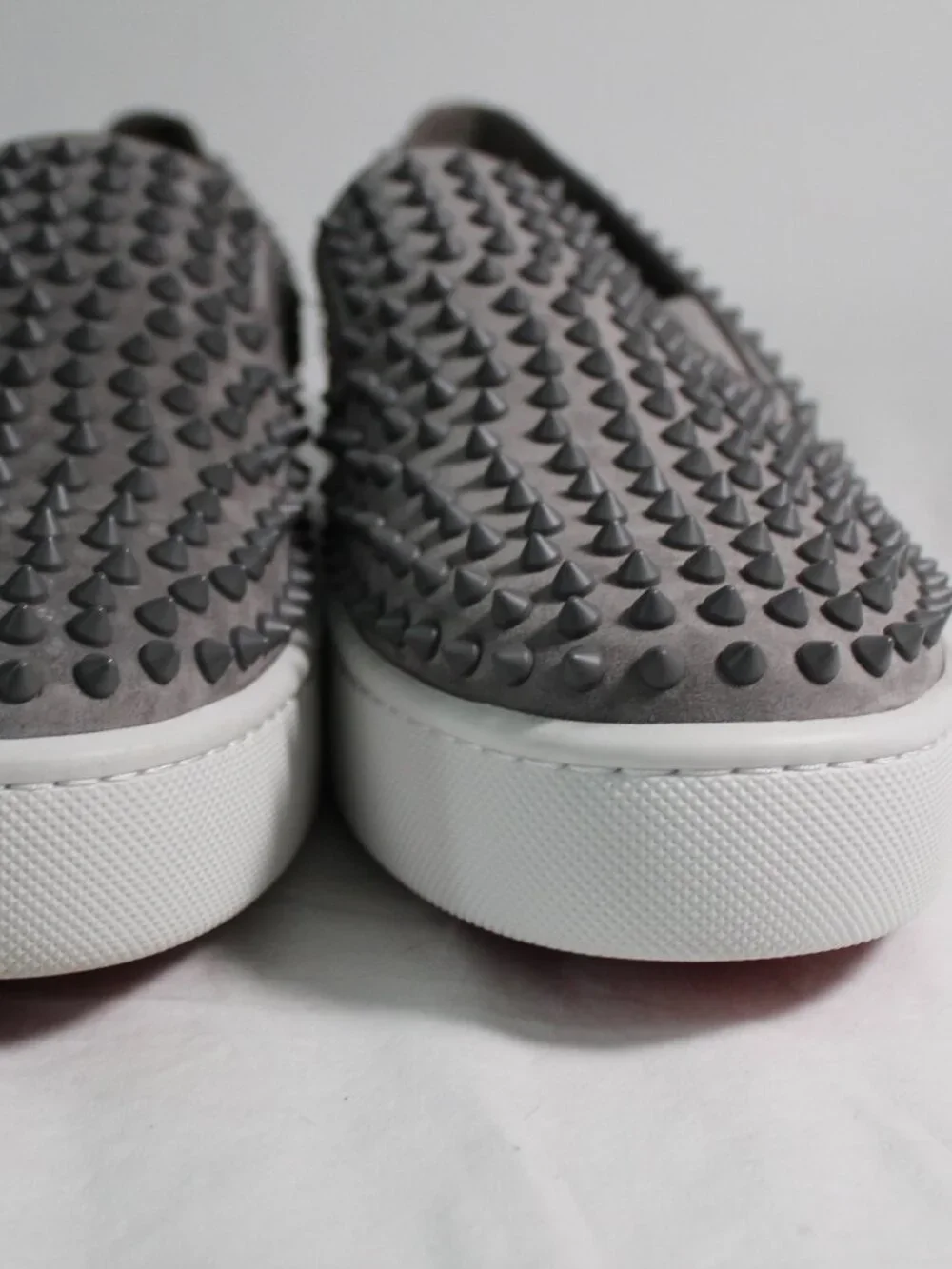 NEW Christian Louboutin Spikeboat Slip On Sneakers Grey Boat Shoes Mens 48